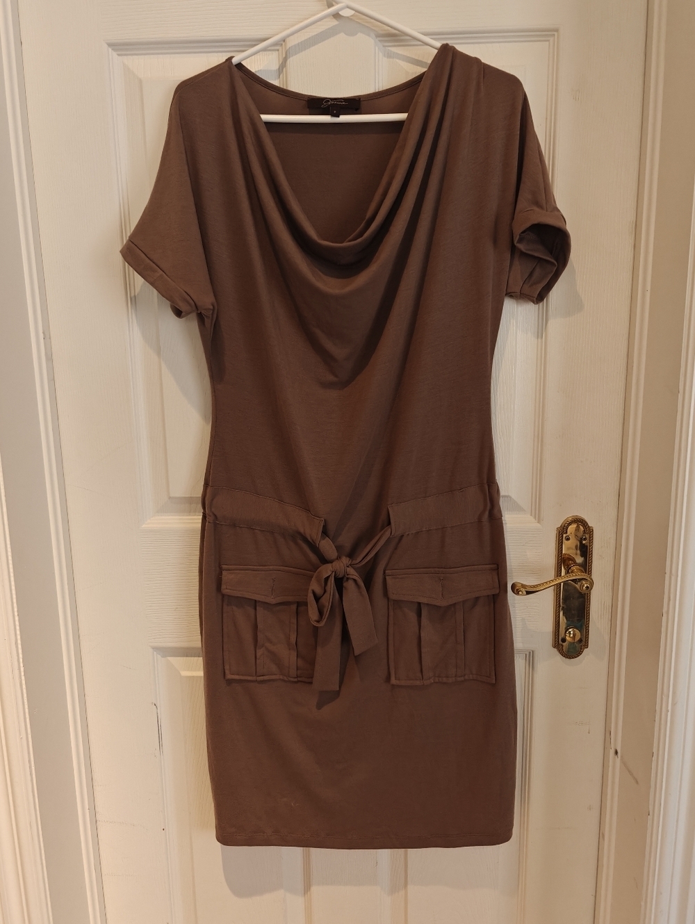 JESSICA Cowl Neck Dress With Cargo Pockets And Tie At Front